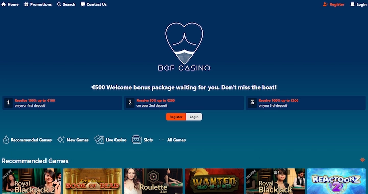 Skärmdump på Bof Casino.