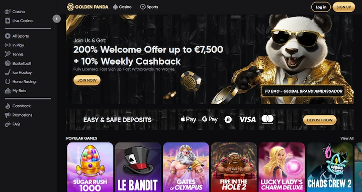 Skärmdump på Golden Panda casino.