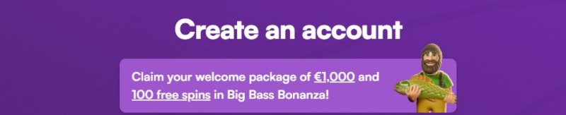 Registrera ett konto på Instaspin och få ett välkomstpaket med 1000 euro och 100 gratissnurr i Big Bass Bonanza