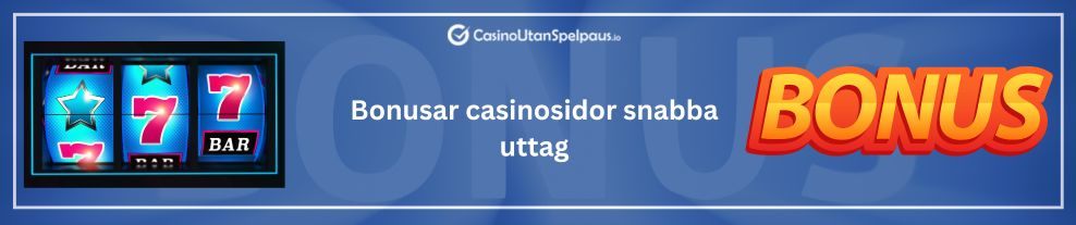 En spelautomat med text om bonusar och snabba uttag på casinosidor.