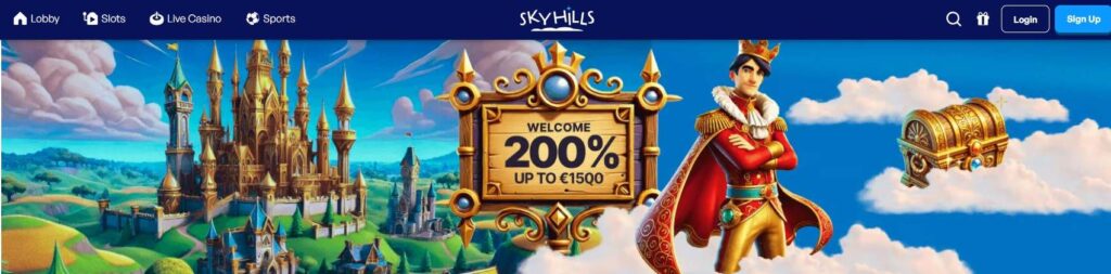 Sky Hills casino startsida med aktuell välkomstbonus